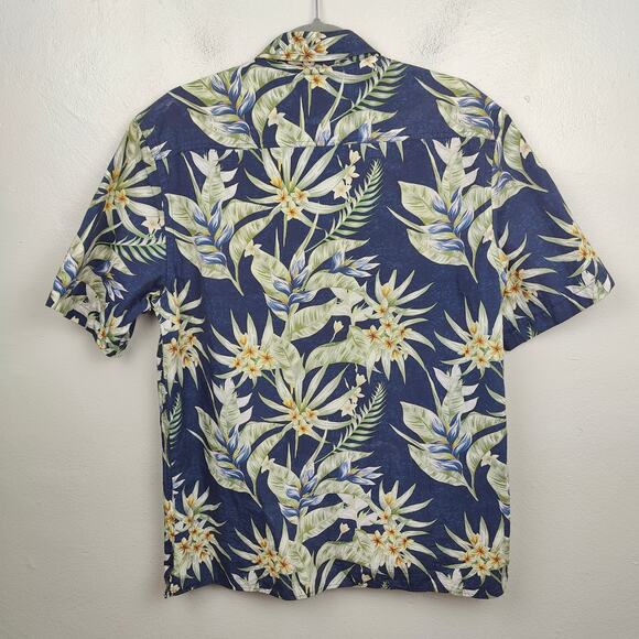 Zara Button Up Shirt Mens Medium Blue Floral Tropical Hawaiian Cotton Beach - Picture 3 of 8
